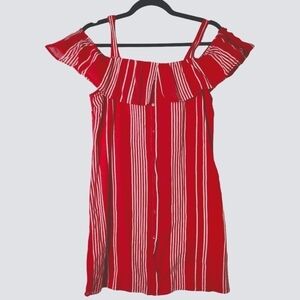 ONLY RED & WHITE COLD SHOULDER STRIPED COTTON DRESS SIZE 4